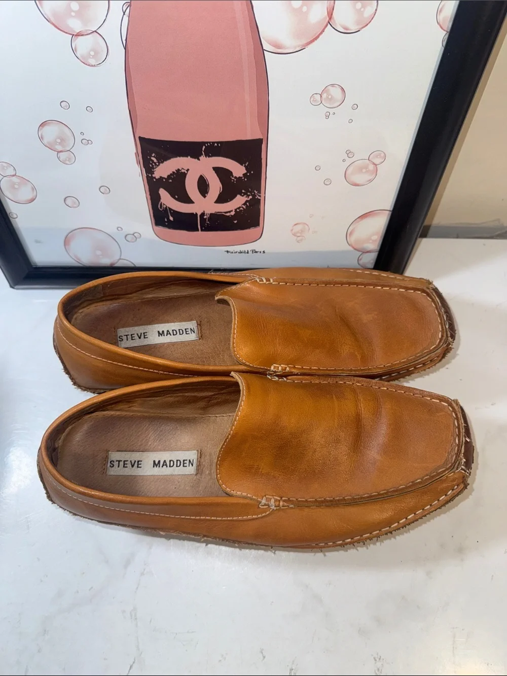 Steve Madden Men's Novo Cognac Leather Slip-On Loafers Size 12